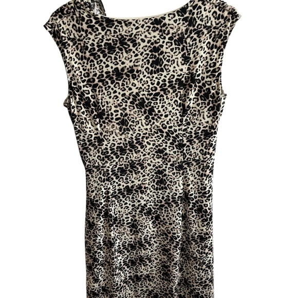 Larry Levine Leopard Animal Print Sheath Dress Sleeveless Cowl Neck Stretch M - Picture 6 of 10
